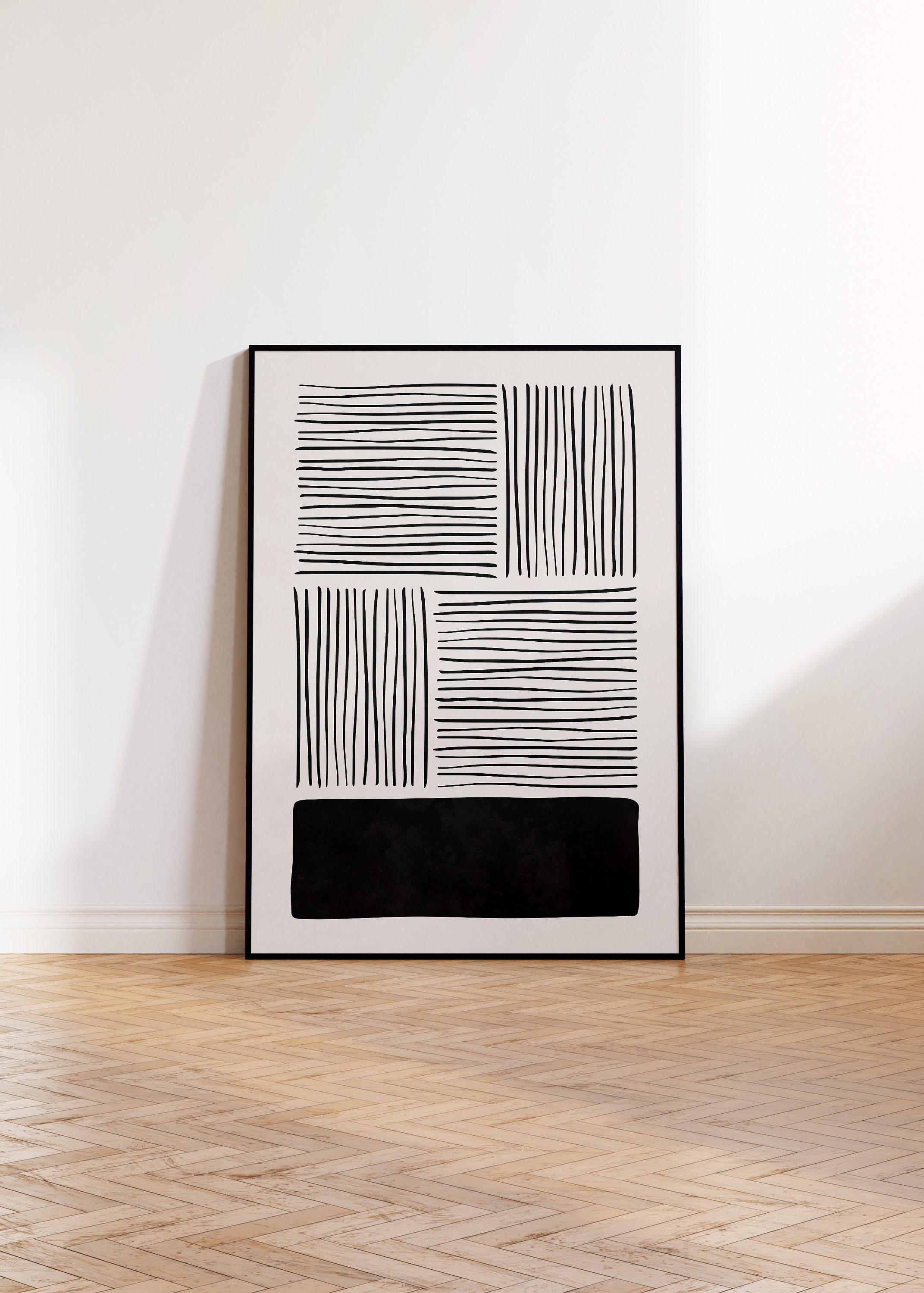 Modern Geometric Wall Art Print Set, 3 Piece Black & White Abstract ...