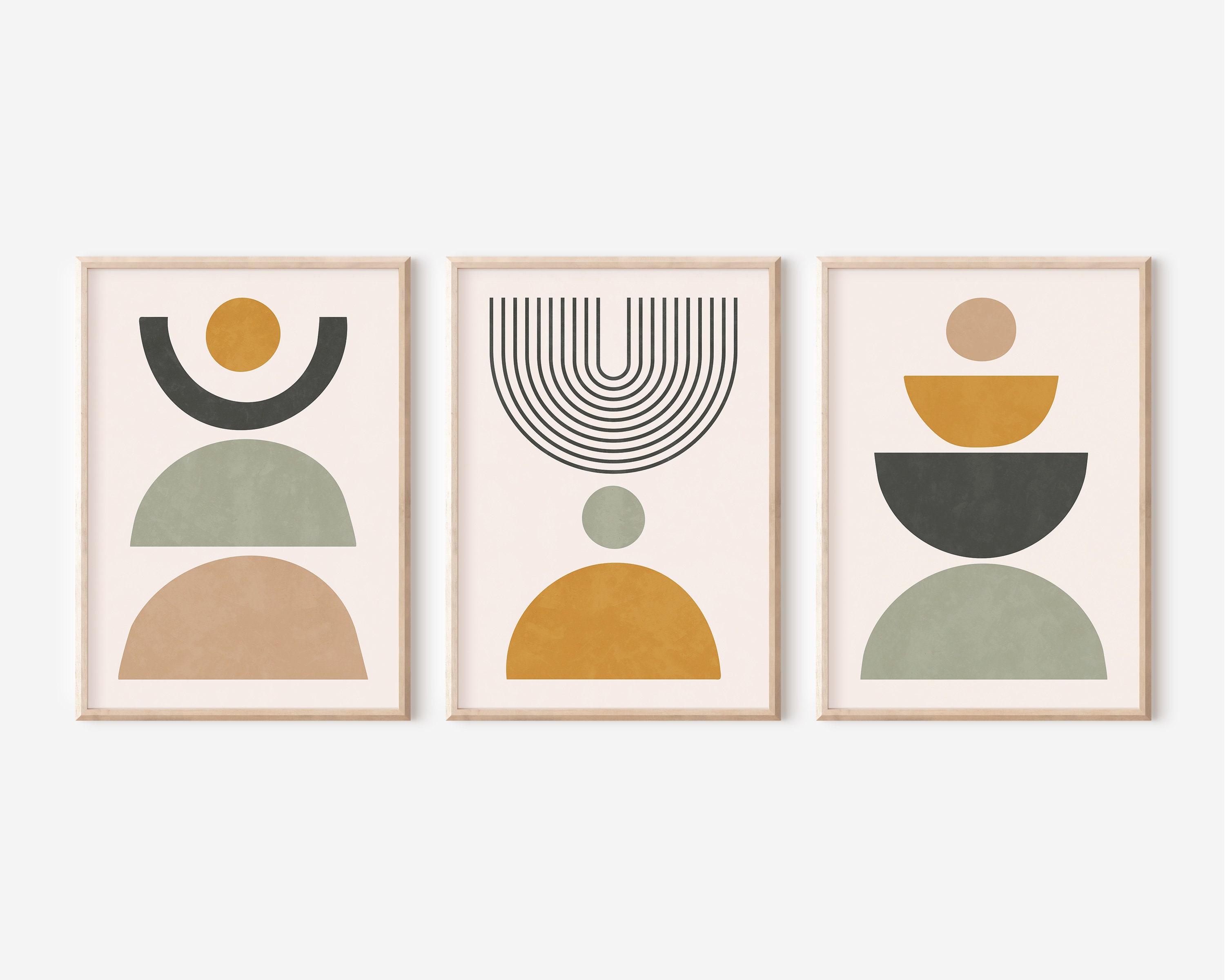 Mid Century Modern Wall Art Set of 3, Boho Abstract Geometric Print ...