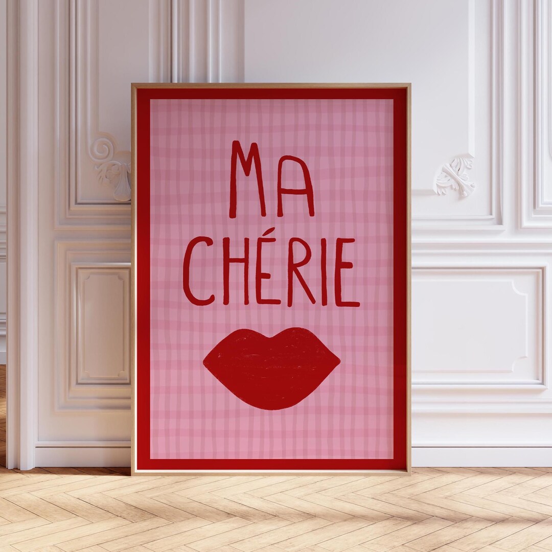 Ma Cherie Wall Art, French Quote Print, Pink and Red Lip Poster ...