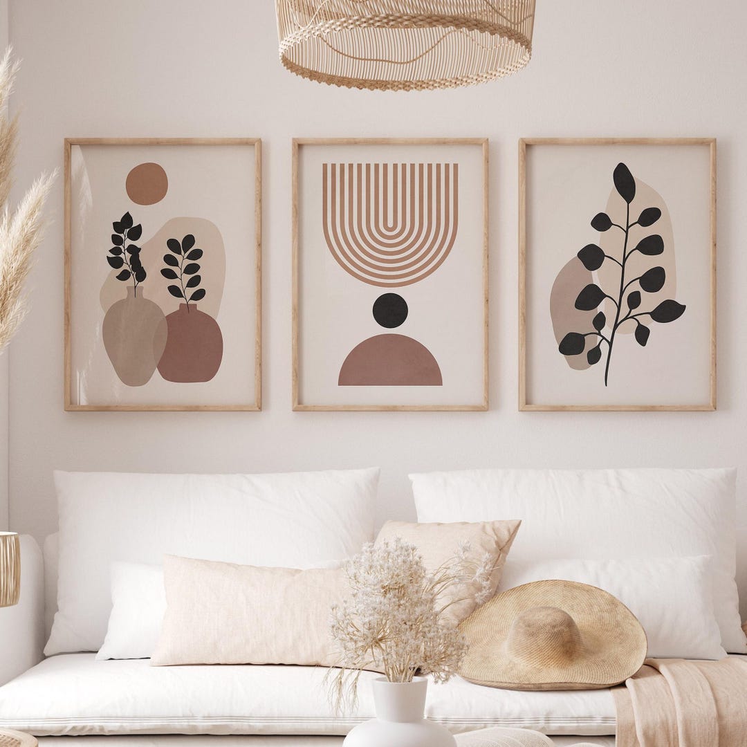 Set of 3 Boho Wall Art, Terracotta Botanical Prints, Mid Century Modern ...