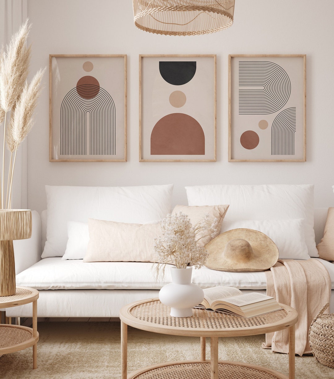 Set of 3 Terracotta Abstract Prints, Boho Mid Century Modern Wall Art ...
