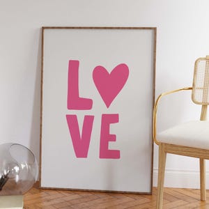 Printable Love Poster, Cute Quote Print, Preppy Pink Print, Retro 70s Funky Wall Art, Trendy Typography Poster, Clean Girl Room Decor