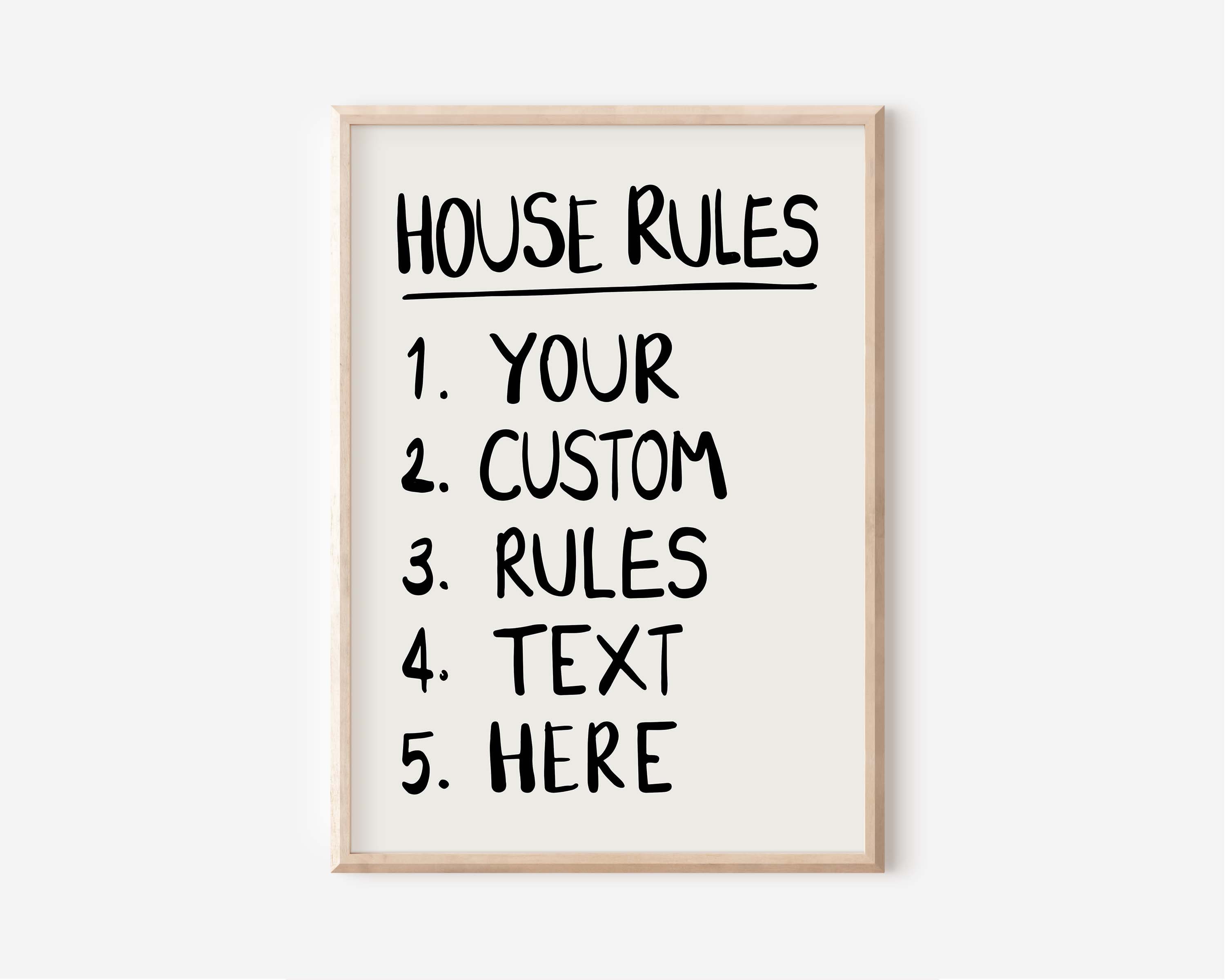 Customize House Rules Text Poster | Printable House Rules Design ...
