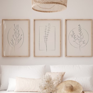 Ensemble de dessin au trait fleurs, 3 impressions murales florales, dessin minimaliste de fleurs, décoration murale botanique imprimable, dessin au trait simple, affiches murales de salon
