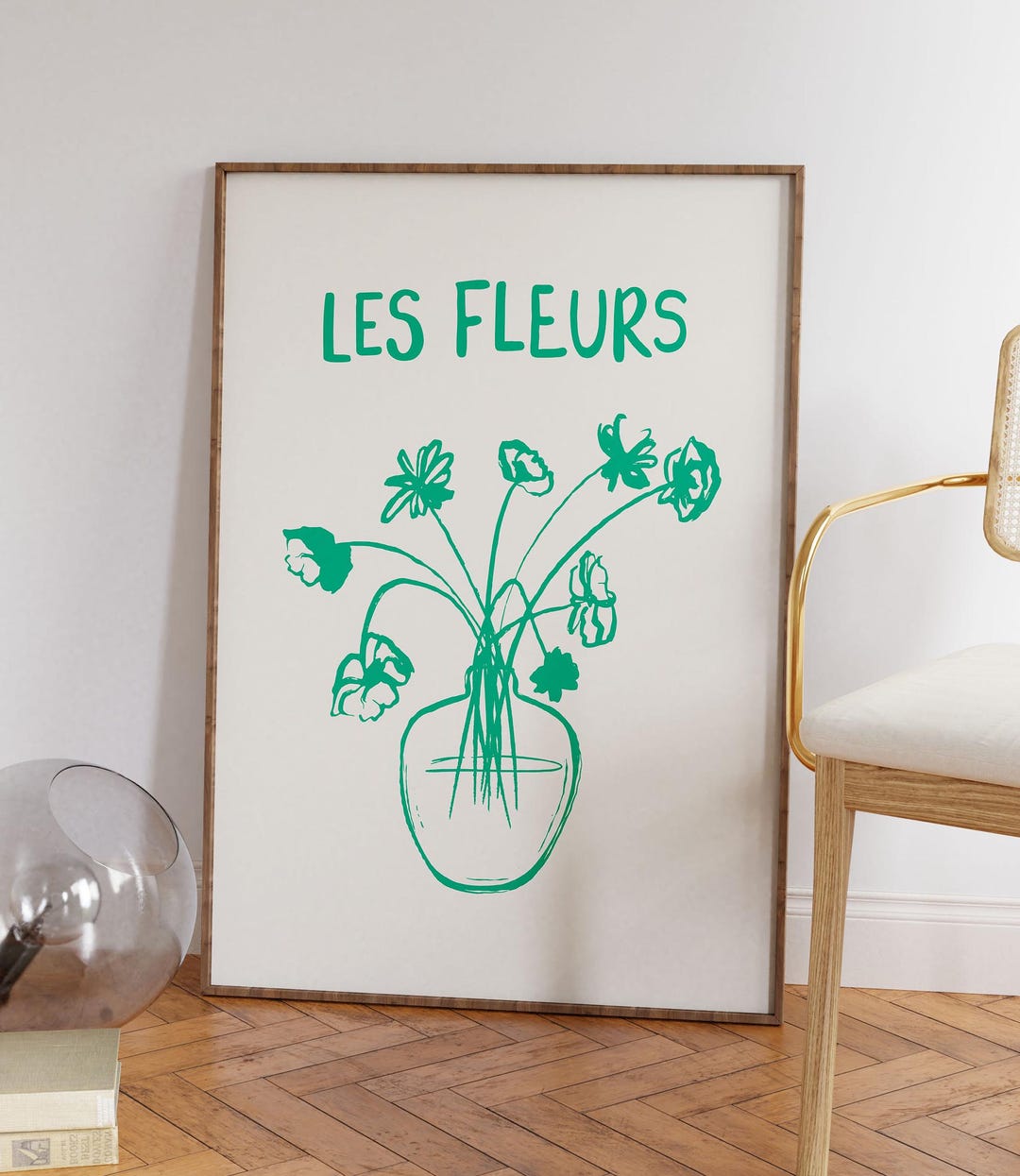 Flower Vase Green Hand Drawn Poster, Retro Preppy Les Fleurs Poster ...
