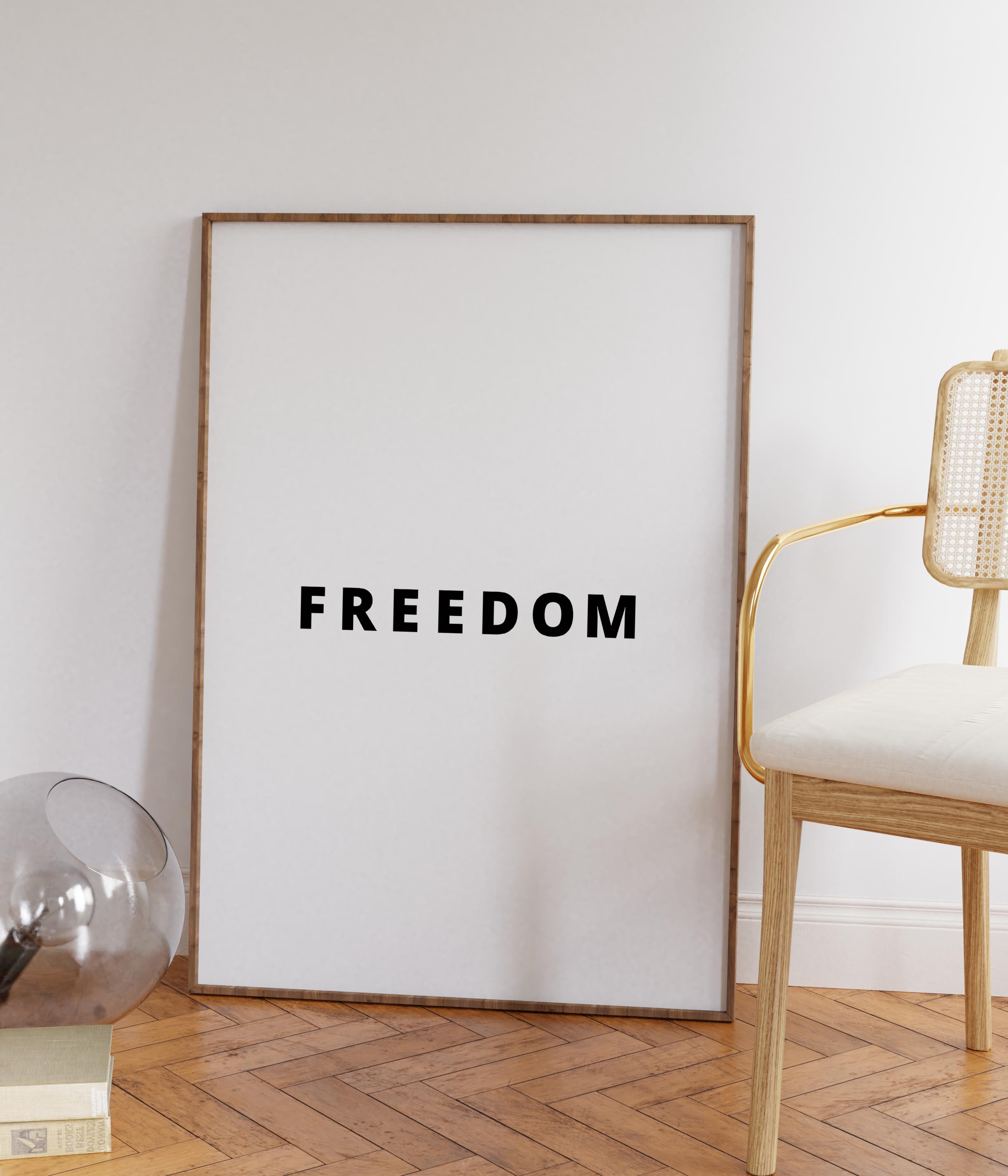 Freedom Typography Poster, Motivational Quote Printable Wall Art, Black ...