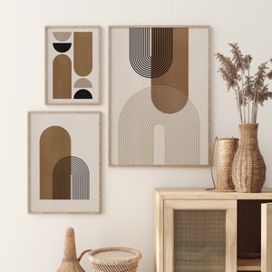 Neutral Mid Century Modern Art Poster Set of Three Living Room Poster ...