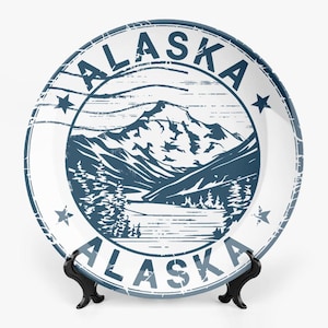 Alaska Ceramic Decorative Plates - Last Frontier Wall Art Home Decor - Bone China Wall Hanging Plates - Alaska Pride Gift