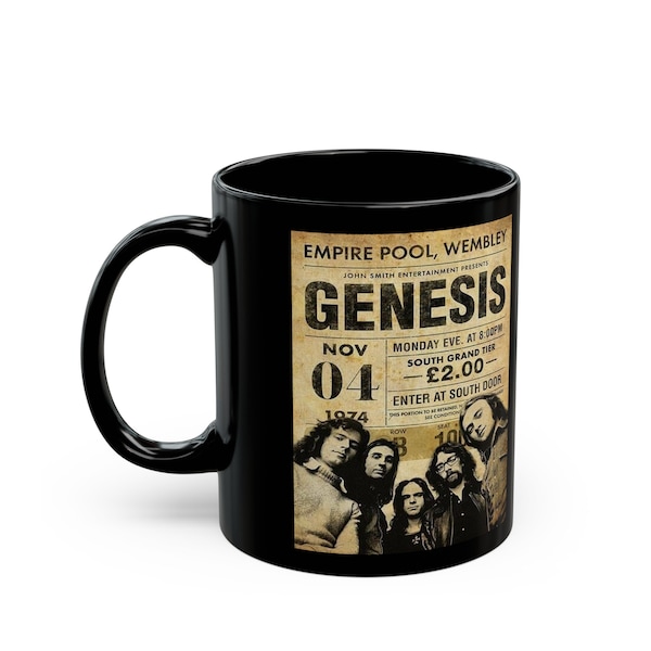 Vintage Genesis Concert  Poster Black Mug, Genesis Concert At Wembley, Gift For Genesis Fan  (11oz, 15oz)