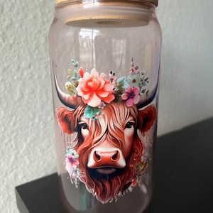 Highland Cow Glass Can Cup