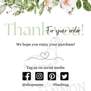 Descarga digital / Tarjeta de agradecimiento / Tarjeta de revisión comercial, tarjeta de agradecimiento de compra comercial, carta de agradecimiento / Temática de jardín y floral