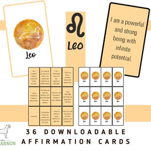 Baralho de cartas de afirmação LEO | Conjunto de afirmações e ditados positivos | Baralho de cartas exclusivo para cada signo do zodíaco | Baixe e imprima em casa