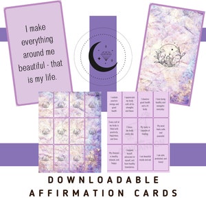 Descarga digital / Baraja de cartas de afirmación / 48 afirmaciones únicas para la vida, amor, salud, riqueza, éxito, relaciones / Baraja púrpura
