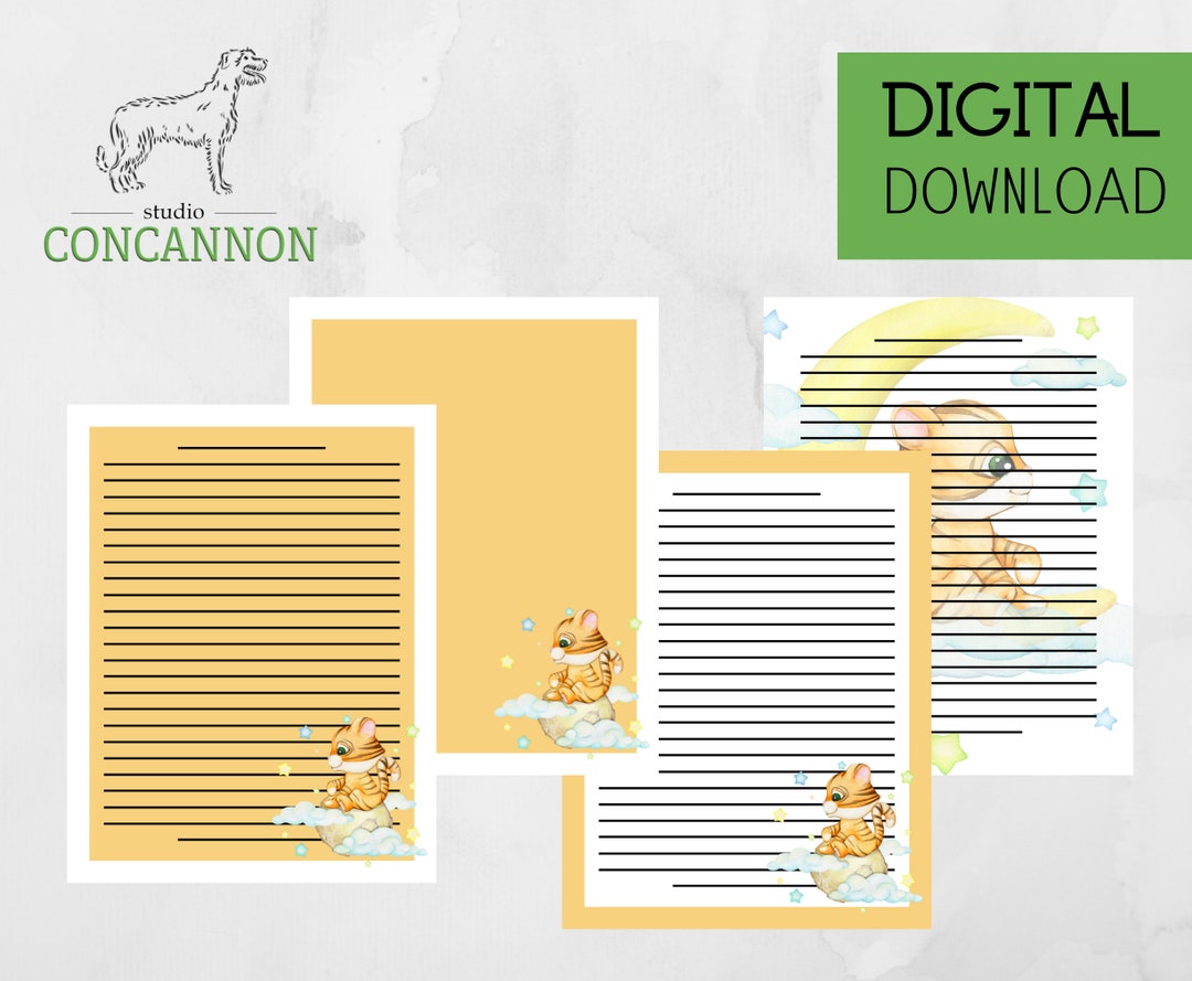 Printable Stationary | Baby Tiger Theme | Custom Lined Stationary Set, Instant Download | Cute ...