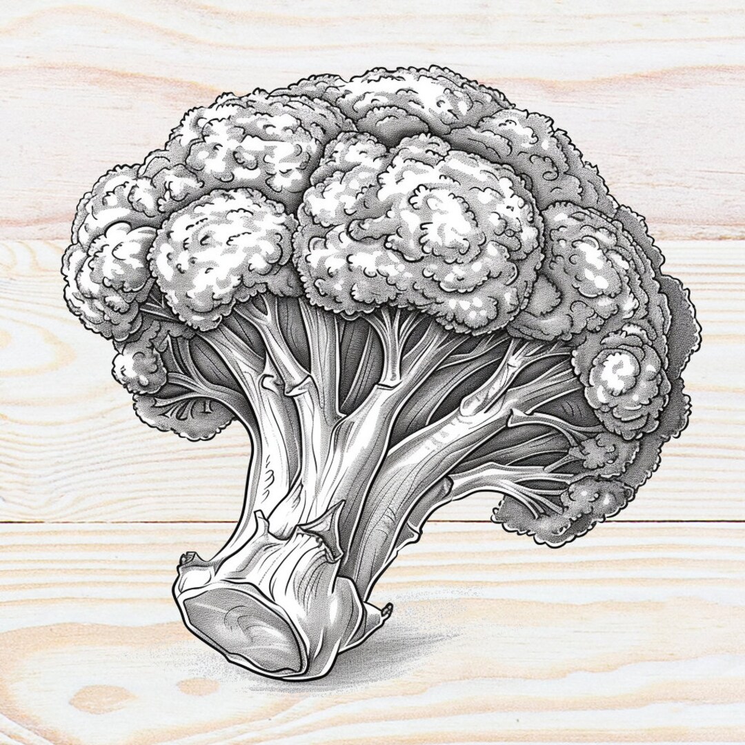 Detailed Broccoli Line Drawing SVG - Farm Fresh Vegetable Clipart for ...