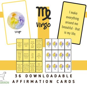 Baralho de cartas de afirmação de Virgem | Conjunto de afirmações e ditados positivos | Baralho de cartas exclusivo para cada signo do zodíaco | Baixe e imprima em casa