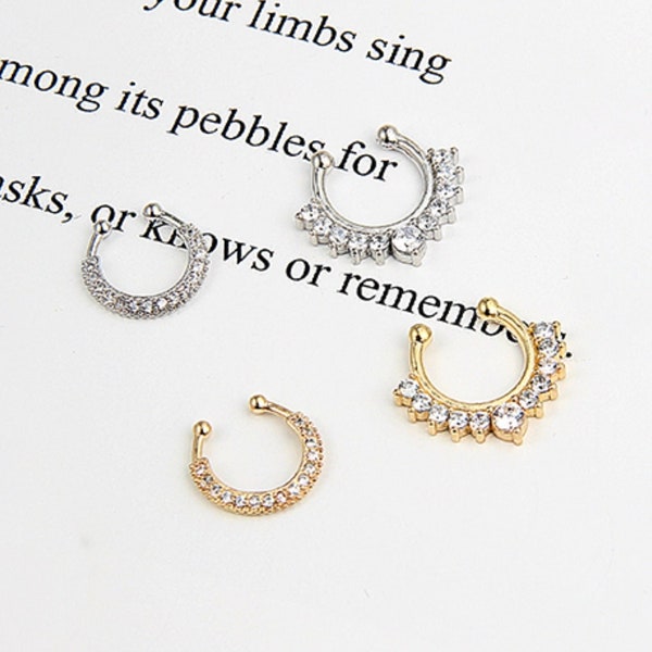 Nep diamanten neusring, nep septum ring hoepel, goud/zilver kleur faux neusring