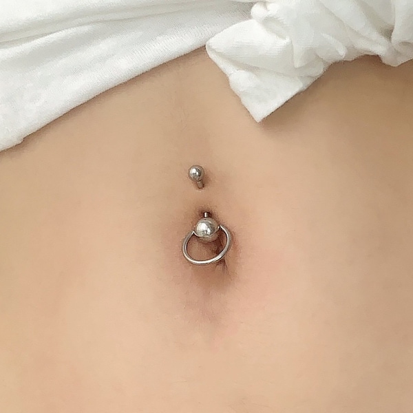 14G O Ring Surgical Steel Belly ring, 6mm/8mm/10mm Bar, O Dangle Belly Ring, Belly Button Ring Jewelry, Navel Ring for Belly Button Piercing