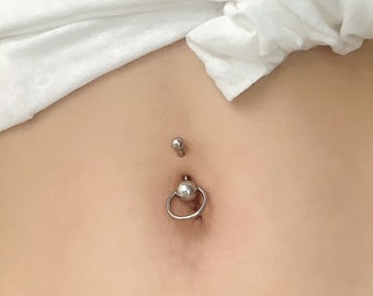 14G O Ring Surgical Steel Belly ring, 6mm/8mm/10mm Bar, O Dangle Belly Ring, Belly Button Ring Jewelry, Navel Ring for Belly Button Piercing