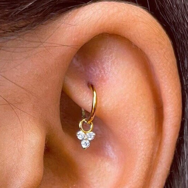 16G Sterling Silber Turm Ohrring, 14K vergoldete Turm, CZ Turm Piercing Schmuck, Tragus Hoop, Helix Hoop, Knorpel Piercing