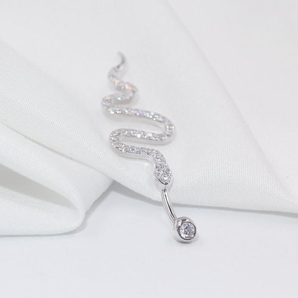 14G 925 Sterling Silver Snake Belly Button Ring, Sterling Silver Snake Belly Ring, Snake Navel Ring for Belly Button Piercing, Belly Jewelry