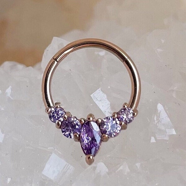 Anneau à cliquet pour le septum marquise mauve 16G, anneau de septum en or CZ, bijoux piercing nez en acier chirurgical, anneau de nez en or, piercing du septum