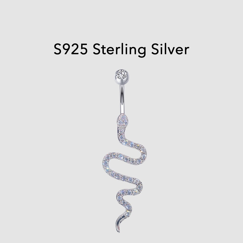 14G 925 Sterling Silver Snake Belly Button Ring Sterling Etsy