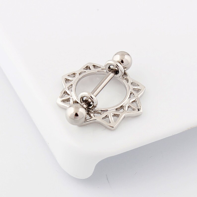 14G Sunflower Nipple Shield Ring Silver Flower Nipple Jewelry Etsy