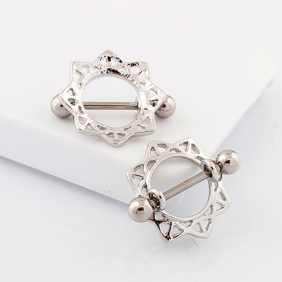 14G Sunflower Nipple Shield Ring Silver Flower Nipple Jewelry Etsy