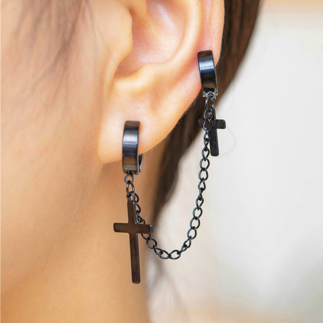 20G Double Piercing Cross Chain Earring for Men and Women Etsy