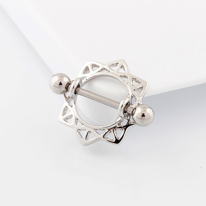 14G Sunflower Nipple Shield Ring Silver Flower Nipple Jewelry Etsy