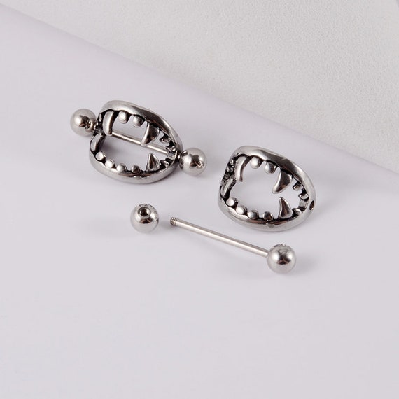 14G 16G Vampire Teeth Fangs Nipple Shields Rings Surgical Steel
