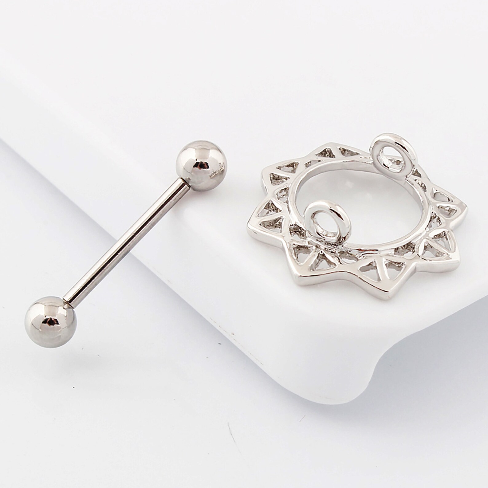 14G Sunflower Nipple Shield Ring Silver Flower Nipple Jewelry Etsy
