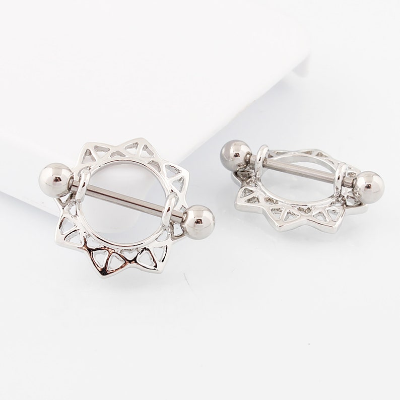 14G Sunflower Nipple Shield Ring Silver Flower Nipple Jewelry Etsy