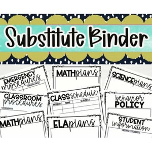 Substitute Teacher Binder, TeacherTemplates, Teacher ORganization,  Folder for Substitute, Sub Plans