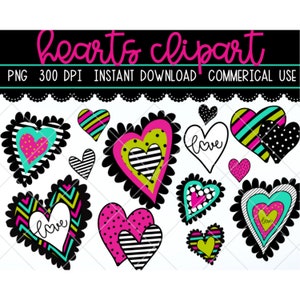 Hearts Clipart, Hand Drawn Hearts, Valentine Clip Art, Clipart Set, Commercial Use, Digital Clipart, Clip Art, Valentine&#39;s Day Clipart