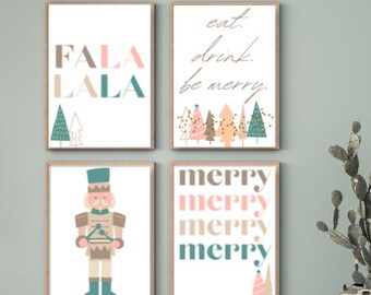 Christmas Gallery Wall, Christmas Art Prints, Neutral Christmas, Christmas Nursery