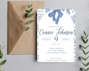 Baby Shower Invitation - Bow & Floral Themed