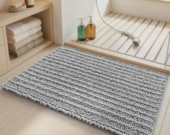 Chenille Bath Mat, Thick Soft Bathroom Rug, Absorbent Non Slip Shower Mat