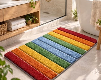 Piano Key Bath Mat, Colorful Flocked Bathroom Rug, Absorbent Non Slip Mat