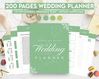 Sage green Wedding Planner, Wedding invitations, Wedding Printable