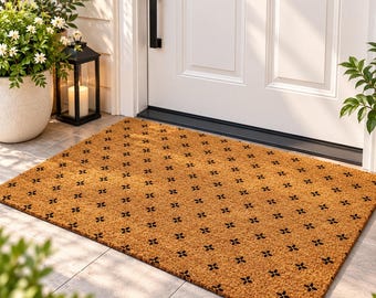 Natural Coir Doormat, Welcome Door Mat with Non Slip PVC Backing, Indoor Outdoor Entrance Rug, Rustic Front Door Mat, Coconut Fiber Floor Ma
