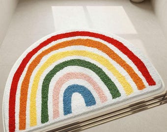 Rainbow Bathroom Mat, Irregular Floor Rug, Non Slip Absorbent Entryway Mat