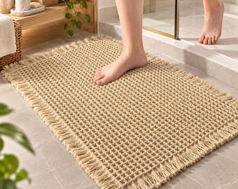 Woven Bathroom Rug, Absorbent Floor Mat, Non Slip Toilet Door Bath Mat
