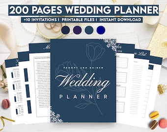 Navy Blue Wedding Planner, Wedding invitations, Wedding Printable