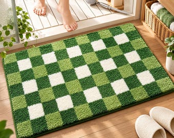 Flocked Bathroom Rug, Absorbent Non Slip Bath Mat, Soft High Low Pile Floor Mat