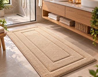 Extra Long Bathroom Runner, 60x110cm Non Slip Bath Mat, Soft Microfiber Rug
