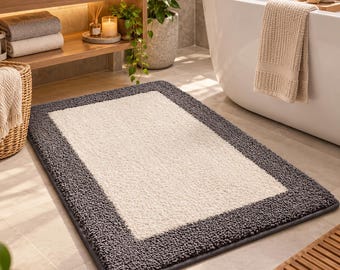 Minimalist Flocked Bath Mat, Soft Plush Bathroom Rug, Absorbent Non Slip Floor Mat