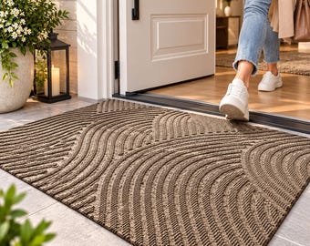 3D Geometric Doormat, Non Slip Entrance Mat, Dirt & Water Scraper Rug, Low Profile Front Door Mat, Slim Edge Indoor Outdoor Door Mat