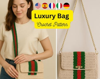 Luxury Crochet Handbag Patterns –  boho, modern, and structured style Crochet Pattern Bag Clutch with stripes , PDF files.